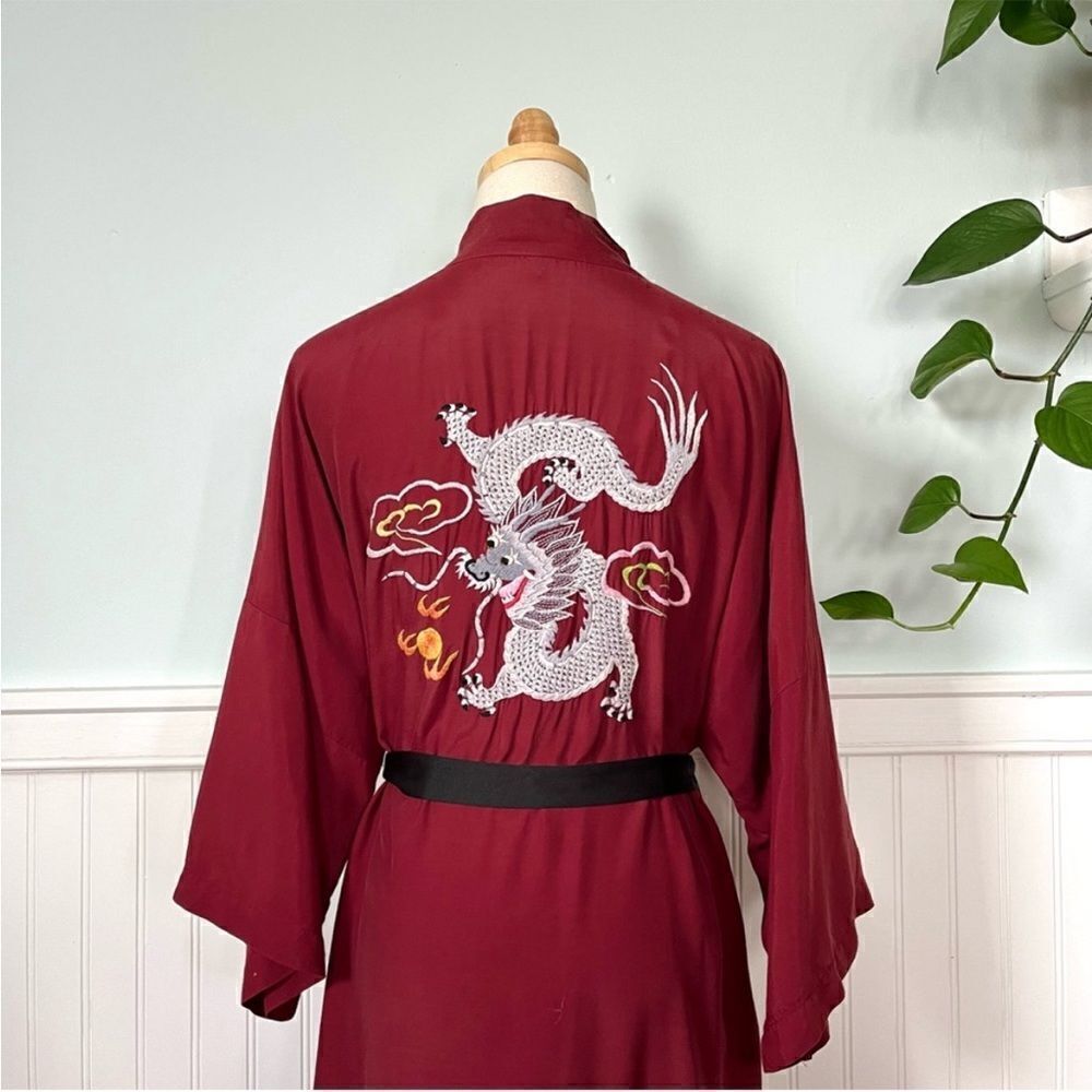 Vintage Health China Embroidered Dragon Robe M